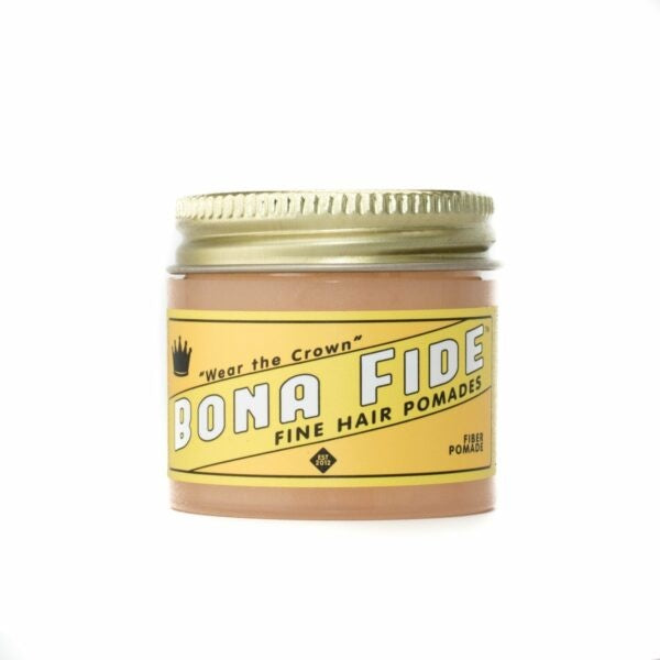 Bona Fide Fiber Pomade - pot met schroefdeksel en geel Fine Hair Pomades label