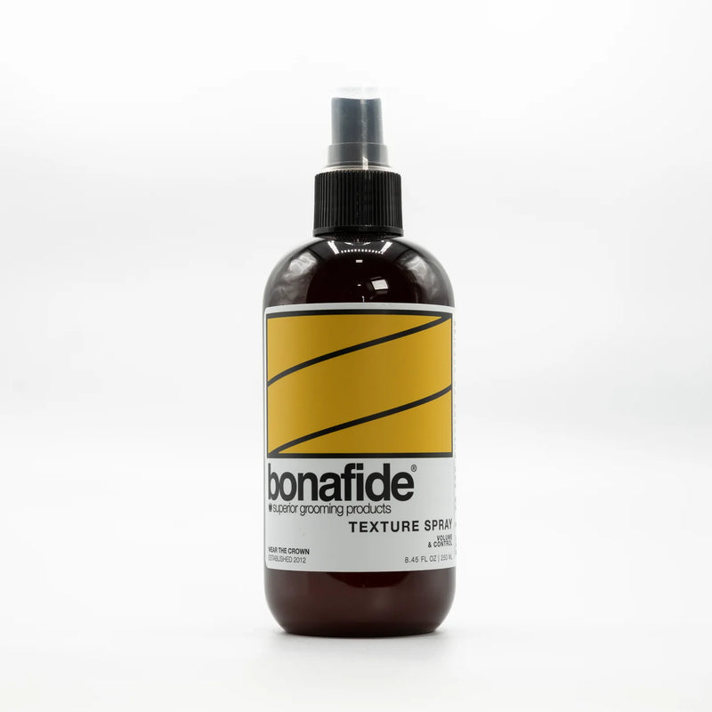 Bona Fide Texture Spray - bruine sprayflacon met geel label vooraanzicht