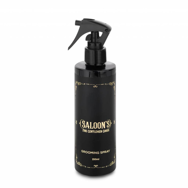 Saloon's Grooming Spray - zwarte sprayflacon 250ml met gouden opdruk, vooraanzicht