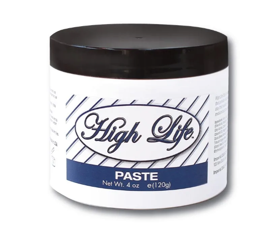 High Life Paste - witte pot met zwarte deksel, vooraanzicht etiket 120g