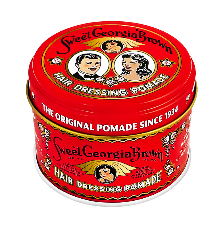 Sweet Georgia Brown Hair Pomade Red - rood blik met vintage print, schuin bovenaanzicht