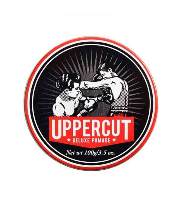 Uppercut Deluxe Pomade - bovenkant rood blik 100g met boksers-logo