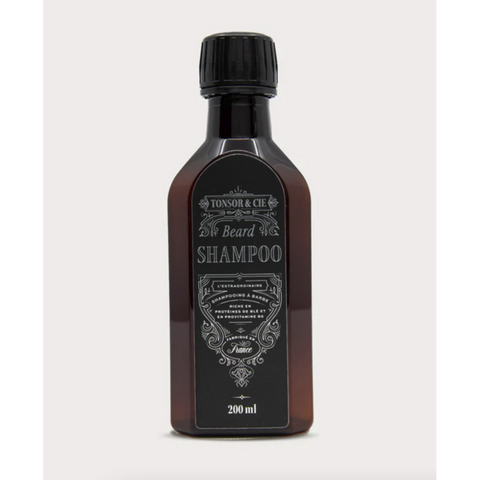 Tonsor & Cie Baardshampoo - vooraanzicht amberkleurige fles met zwart etiket, 200 ml