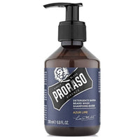 Proraso Baardshampoo Azur Lime - vooraanzicht bruine pompfles met blauw etiket