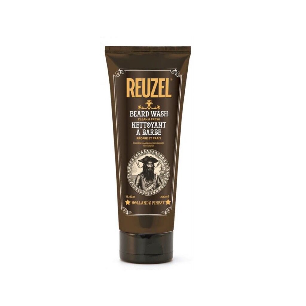 Reuzel Beard Wash Clean & Fresh 200ml, vista frontale del tubetto marrone con etichetta