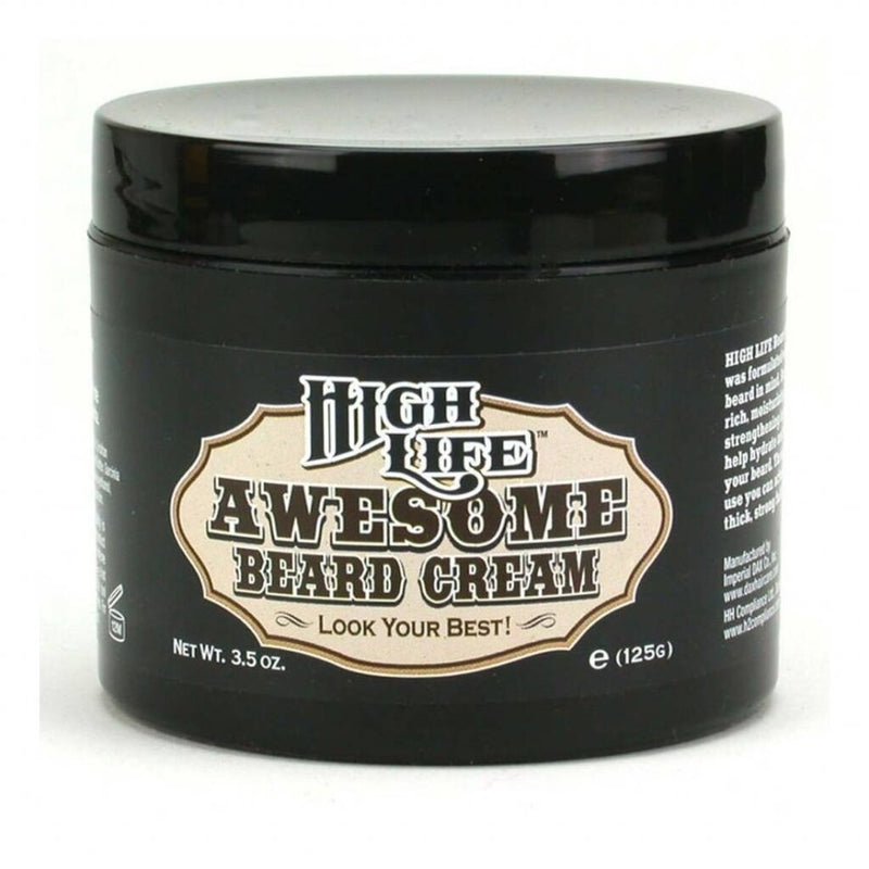 High Life Awesome Beard Cream - vooraanzicht zwart potje met vintage etiket