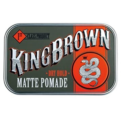 King Brown Matte Pomade - vooraanzicht rechthoekig blik met slangenlogo