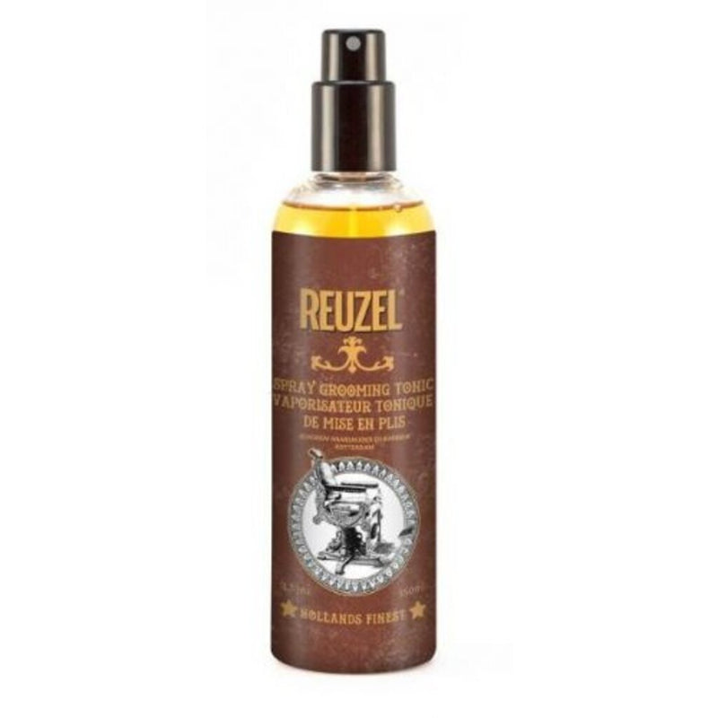 Reuzel Grooming Tonic Spray - bruine sprayflacon met barbershop-logo, vooraanzicht