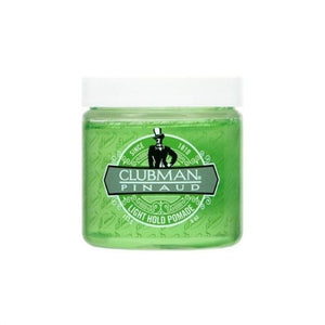 Ed. Pinaud Clubman Light Hold Pomade, vista frontale del barattolo verde con coperchio bianco