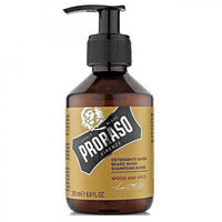 Proraso Baardshampoo Wood And Spice - vooraanzicht bruine pompfles met geel etiket