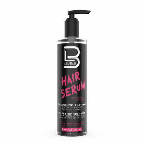 Level3 Haar Serum - zwarte pompfles vooraanzicht met etiket, witte studio