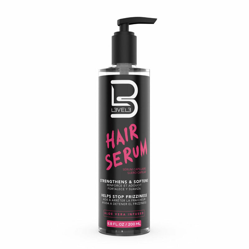 Level3 Haar Serum - zwarte pompfles vooraanzicht met etiket, witte studio
