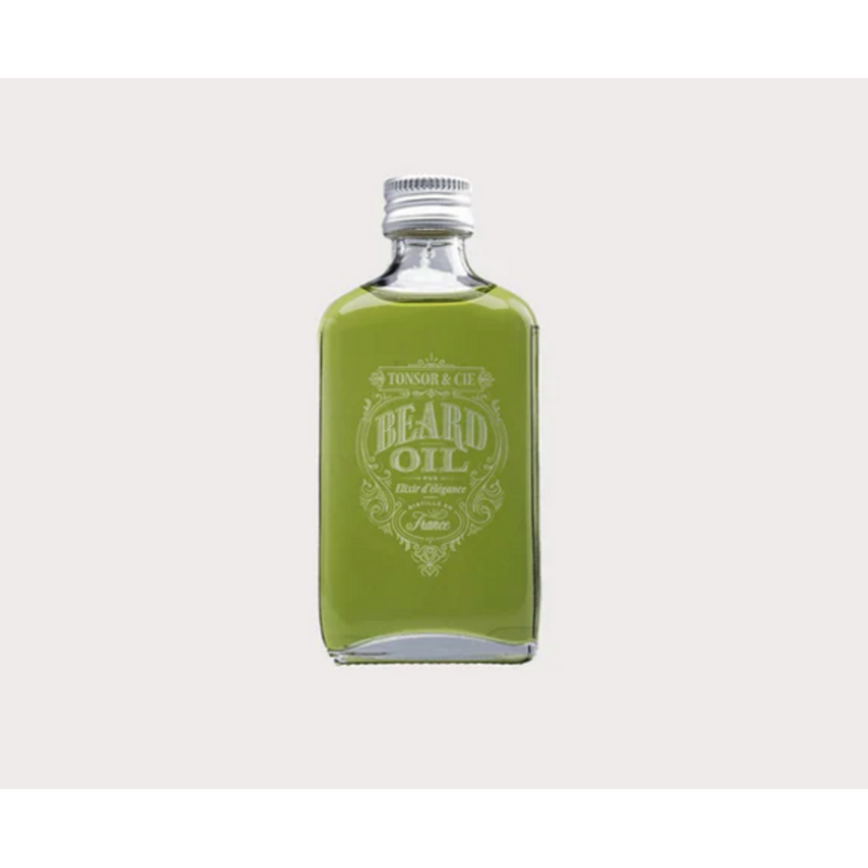 Tonsor & Cie Baardolie 50ml - vooraanzicht glazen fles met groene olie en schroefdop