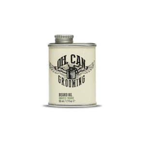 Oil Can Grooming Olio da barba Angels' Share, vista frontale del barattolo su sfondo bianco