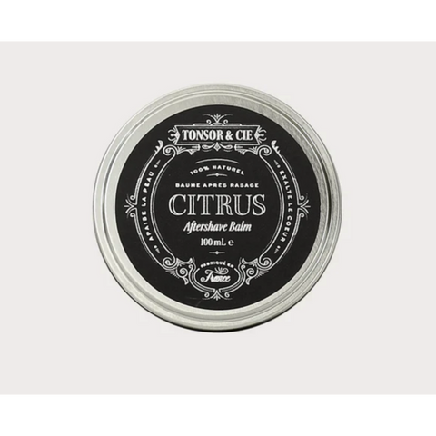 Tonsor & Cie Aftershave Balm Citrus - bovenaanzicht gesloten blik met zwart etiket, 100 mL