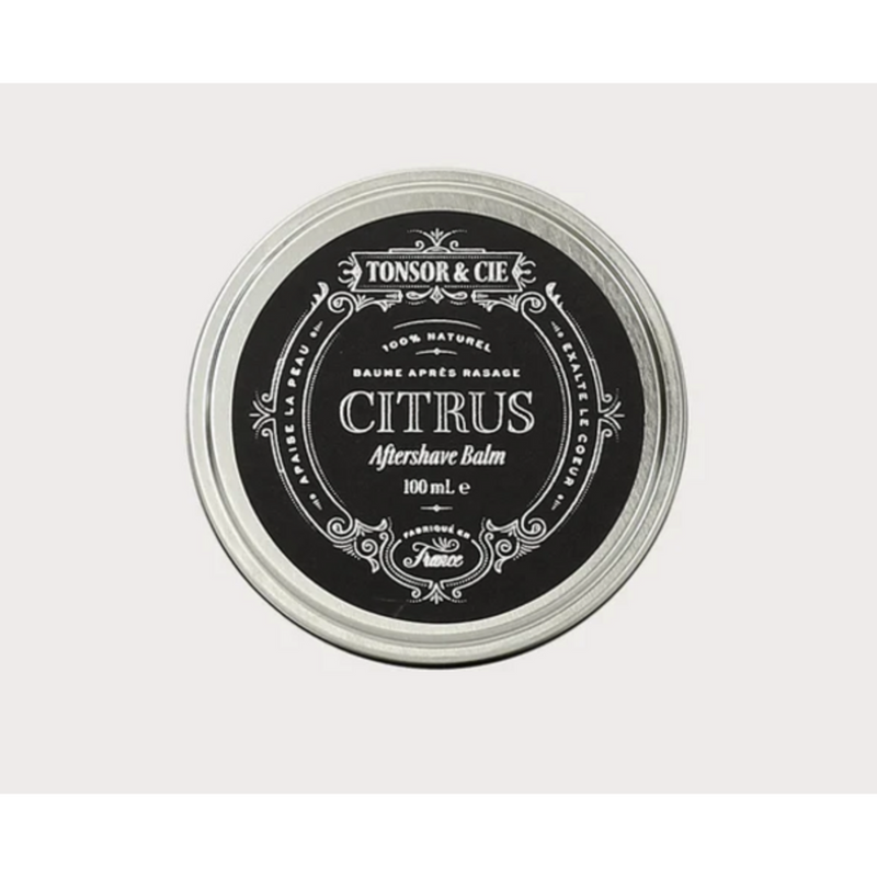 Tonsor & Cie Aftershave Balm Citrus - bovenaanzicht gesloten blik met zwart etiket, 100 mL