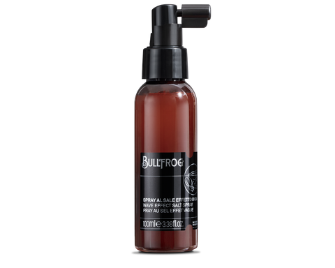 Bullfrog Wave Effect Salt Spray - vooraanzicht fles met spraykop en zwart etiket