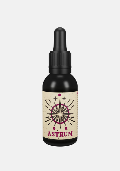 By Elementum Mollis Astrum Beard Oil - vooraanzicht zwart flesje met pipet en sterren-etiket