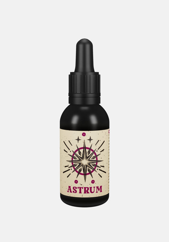 By Elementum Mollis Astrum Beard Oil - vooraanzicht zwart flesje met pipet en sterren-etiket