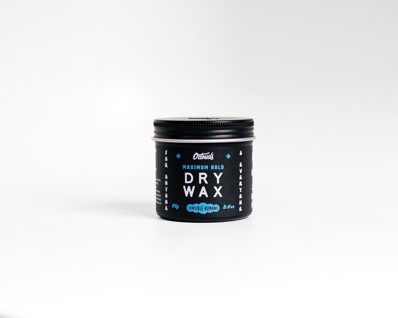 O'Douds Dry Wax - vooraanzicht zwarte pot met blauwe letters en deksel