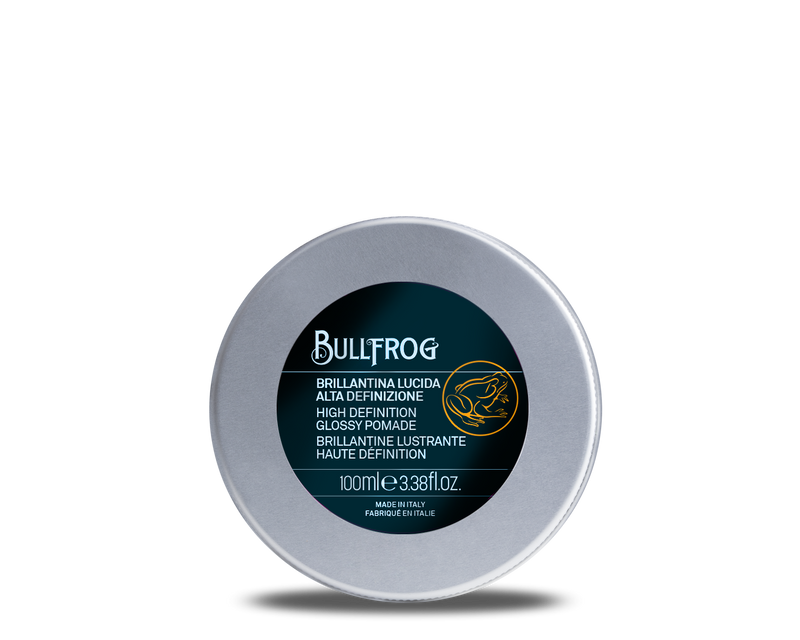 Bullfrog High Definition Glossy Pomade - metalen blik van bovenaf met donker etiket