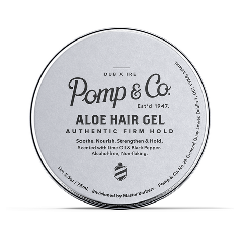 Pomp & Co. Aloe Hair Gel - zilveren blik bovenaanzicht deksel met opdruk