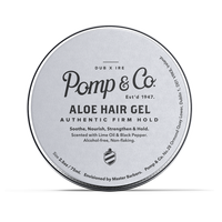 Pomp & Co. Aloe Hair Gel - zilveren blik bovenaanzicht deksel met opdruk