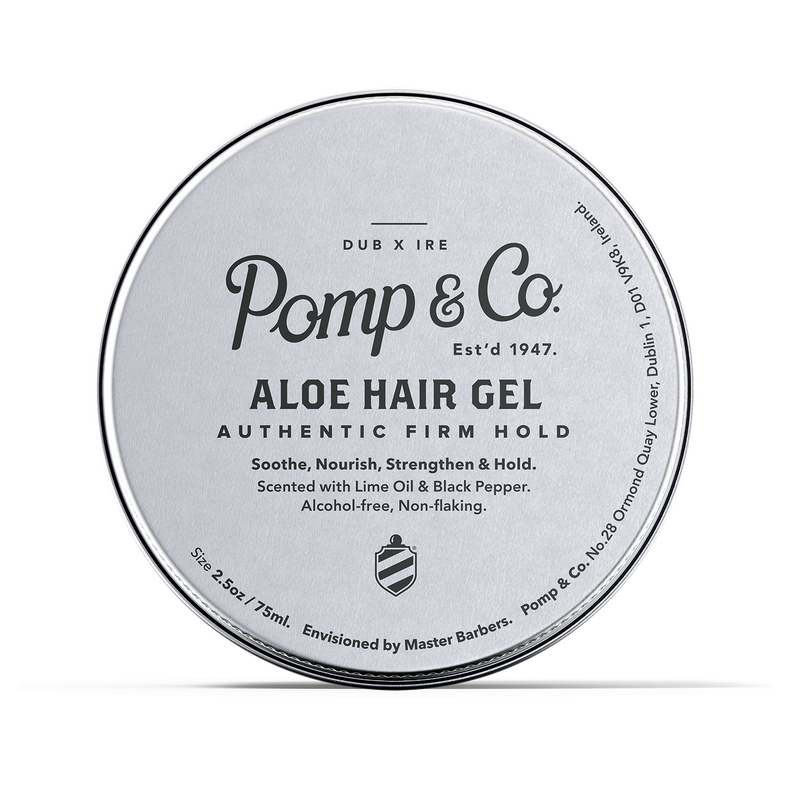 Pomp & Co. Aloe Hair Gel - zilveren blik bovenaanzicht deksel met opdruk