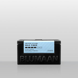 Blumaan Wax Fiber - vooraanzicht zwarte pot met lichtblauw etiket, high hold