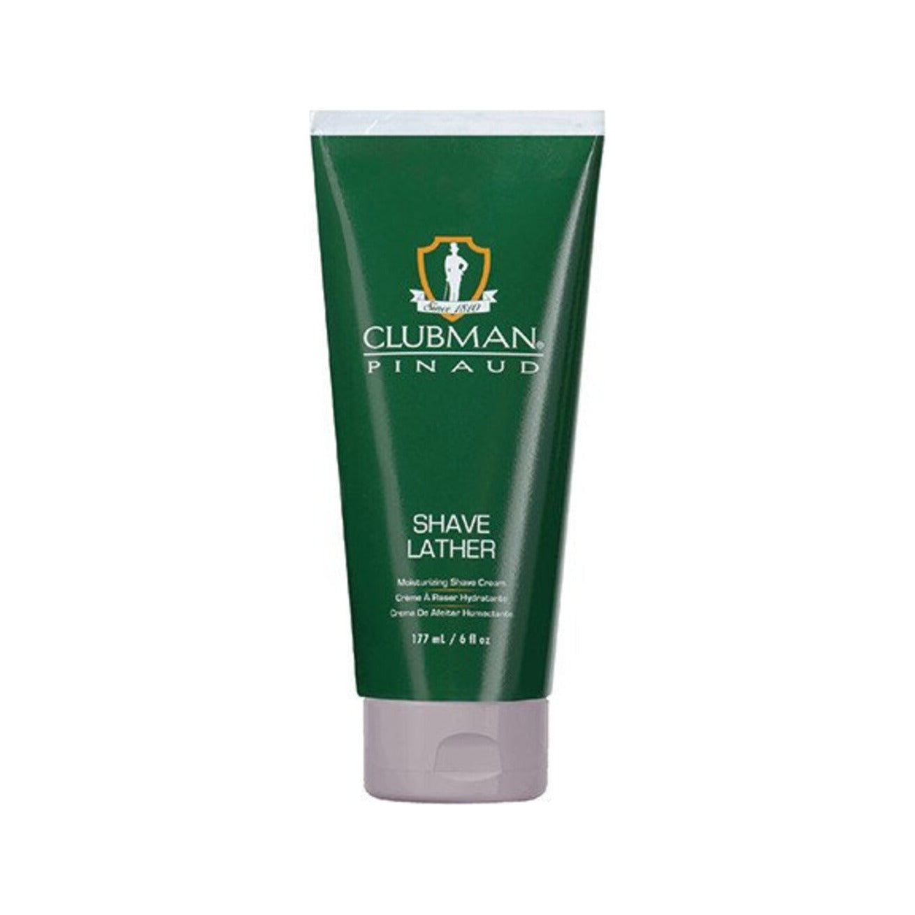 Ed. Pinaud Clubman Shave Lather - vista frontale di un tubo da barba verde con tappo bianco