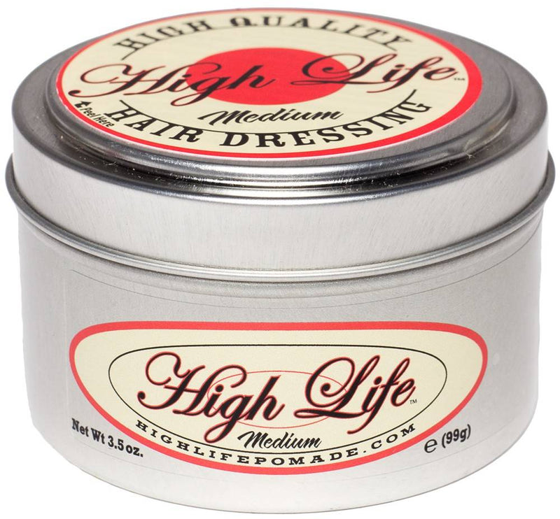 High Life Medium Pomade - metalen blik met rood-wit etiket, vooraanzicht