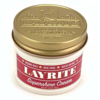 Layrite Supershine Cream - gesloten pot met rood etiket en gouden deksel