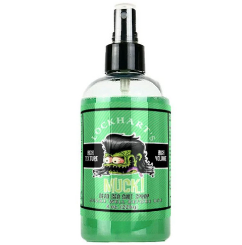 Lockhart's Dead Sea Salt Spray - groene sprayflacon Mucki met vooraanzicht etiket