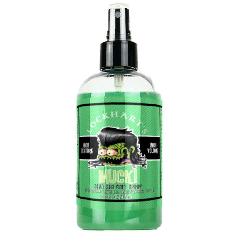 Lockhart's Dead Sea Salt Spray - groene sprayflacon Mucki met vooraanzicht etiket