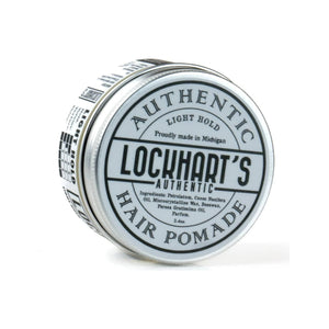 Lockhart's Light Hold Pomata - latta appoggiata con etichetta del coperchio e lista degli ingredienti