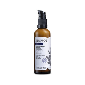 Bullfrog Mild Aftershave Fluid - vista frontale del flacone ambrato con dosatore a pompa