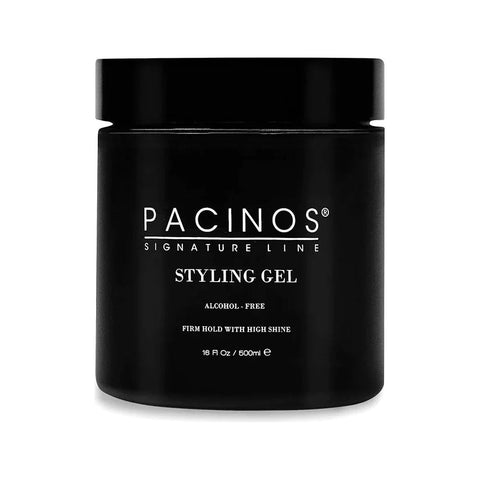 Pacinos Styling Gel - gesloten zwart potje 500ml, vooraanzicht etiket