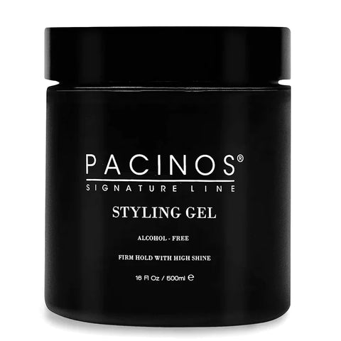 Pacinos Styling Gel - gesloten zwart potje 500ml, vooraanzicht etiket