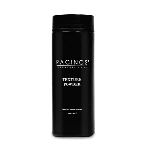 Pacinos Texture Powder - zwarte strooibus 30g, vooraanzicht met etiket