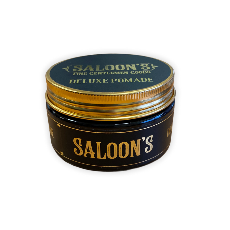 Saloon's Deluxe Pomade - zwart-goud potje met gesloten deksel, vooraanzicht