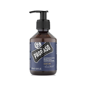 Proraso Shampoo da barba Azur Lime - vista frontale flacone a pompa marrone con etichetta blu