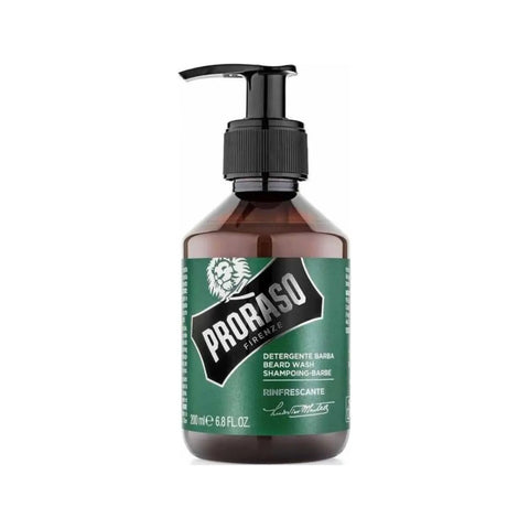 Proraso Baardshampoo Rinfrescante - vooraanzicht bruine pompfles met groen etiket
