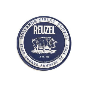 Reuzel Fiber Pomade - bovenkant klein donkerblauw travelblik 35g