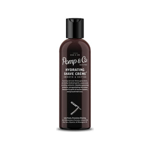 Pomp & Co. Shave Creme - vista frontale del flacone nero con tappo flip-top