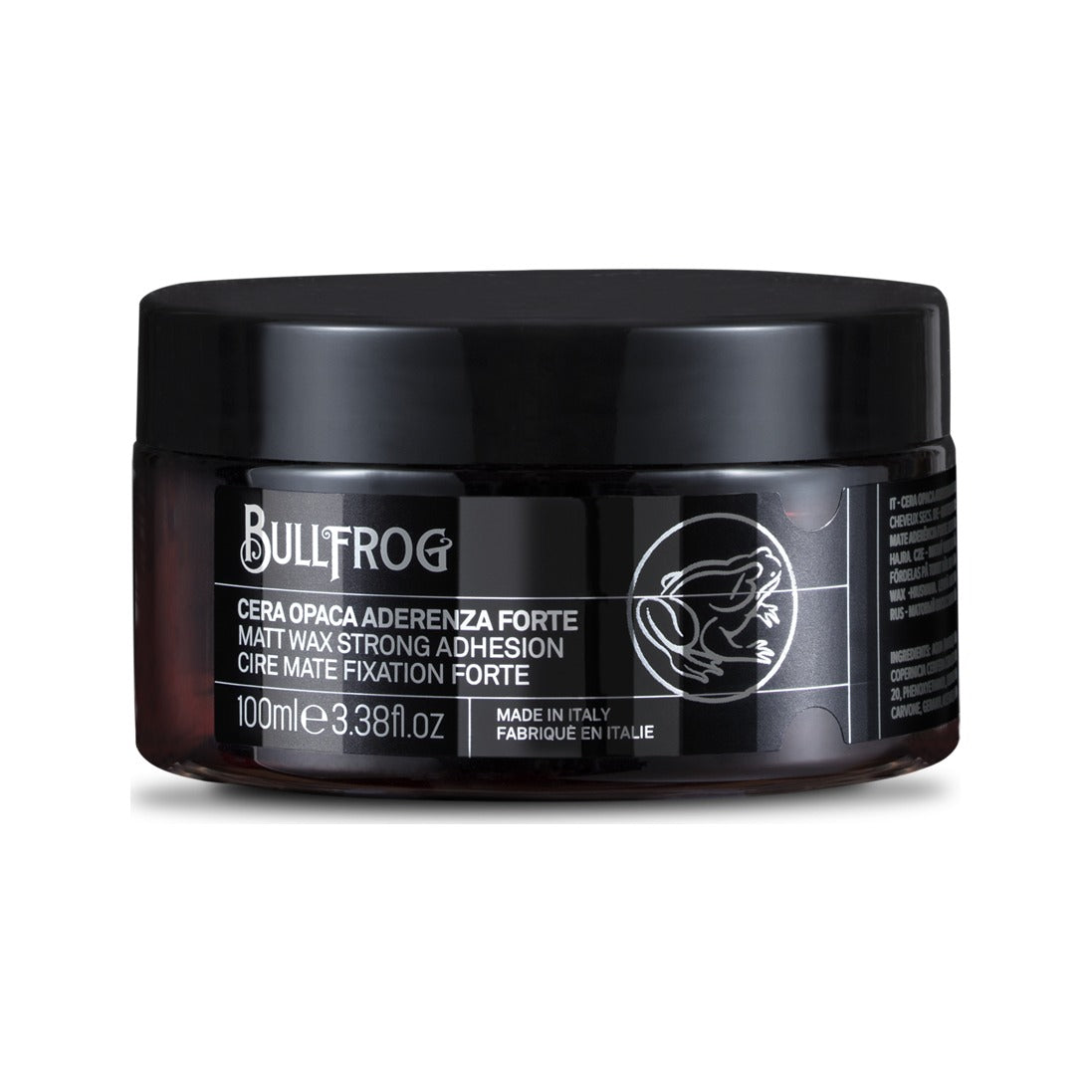Bullfrog Strong Adhesion Matte Wax - vista frontale del barattolo chiuso con etichetta