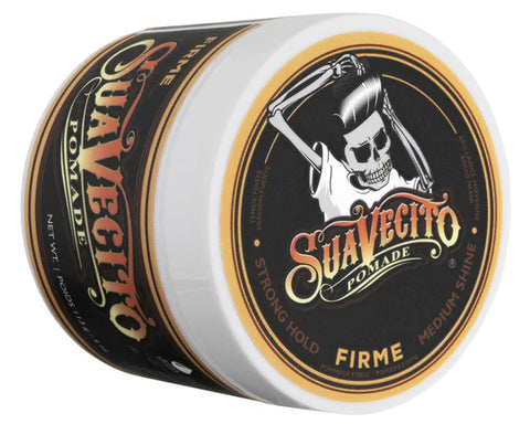 Suavecito Firme Hold Pomade - gesloten pot schuin met deksel en logo