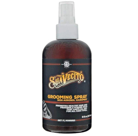 Suavecito Grooming Spray - vooraanzicht bruine flacon met verstuiver en etiket
