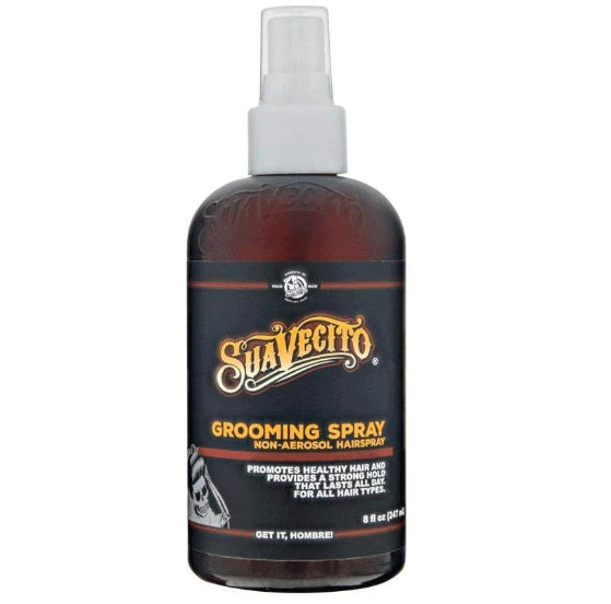 Suavecito Grooming Spray - vooraanzicht bruine flacon met verstuiver en etiket