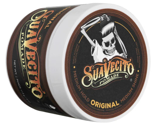 Suavecito Original Hold Pomade - gesloten pot met skull-logo, zijaanzicht