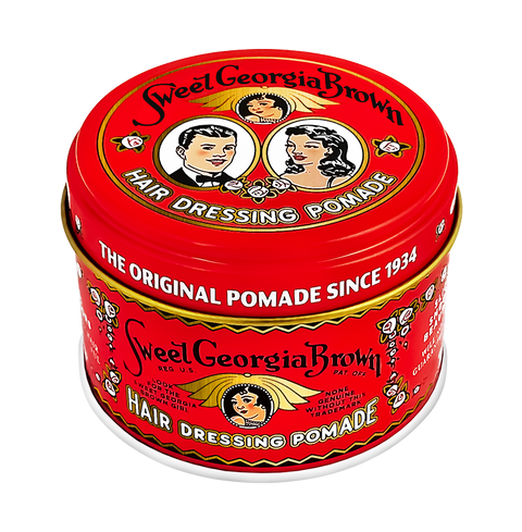 Sweet Georgia Brown Hair Pomade Red - rood blik met vintage print, schuin bovenaanzicht